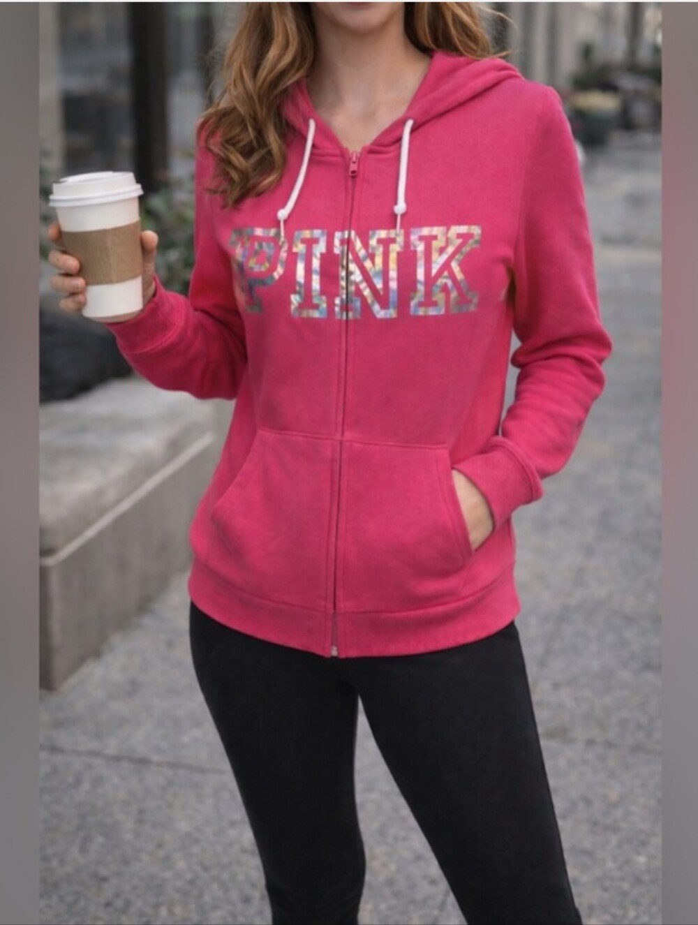 PINK VS Hot Pink Zip Hoodie with Foil Logo